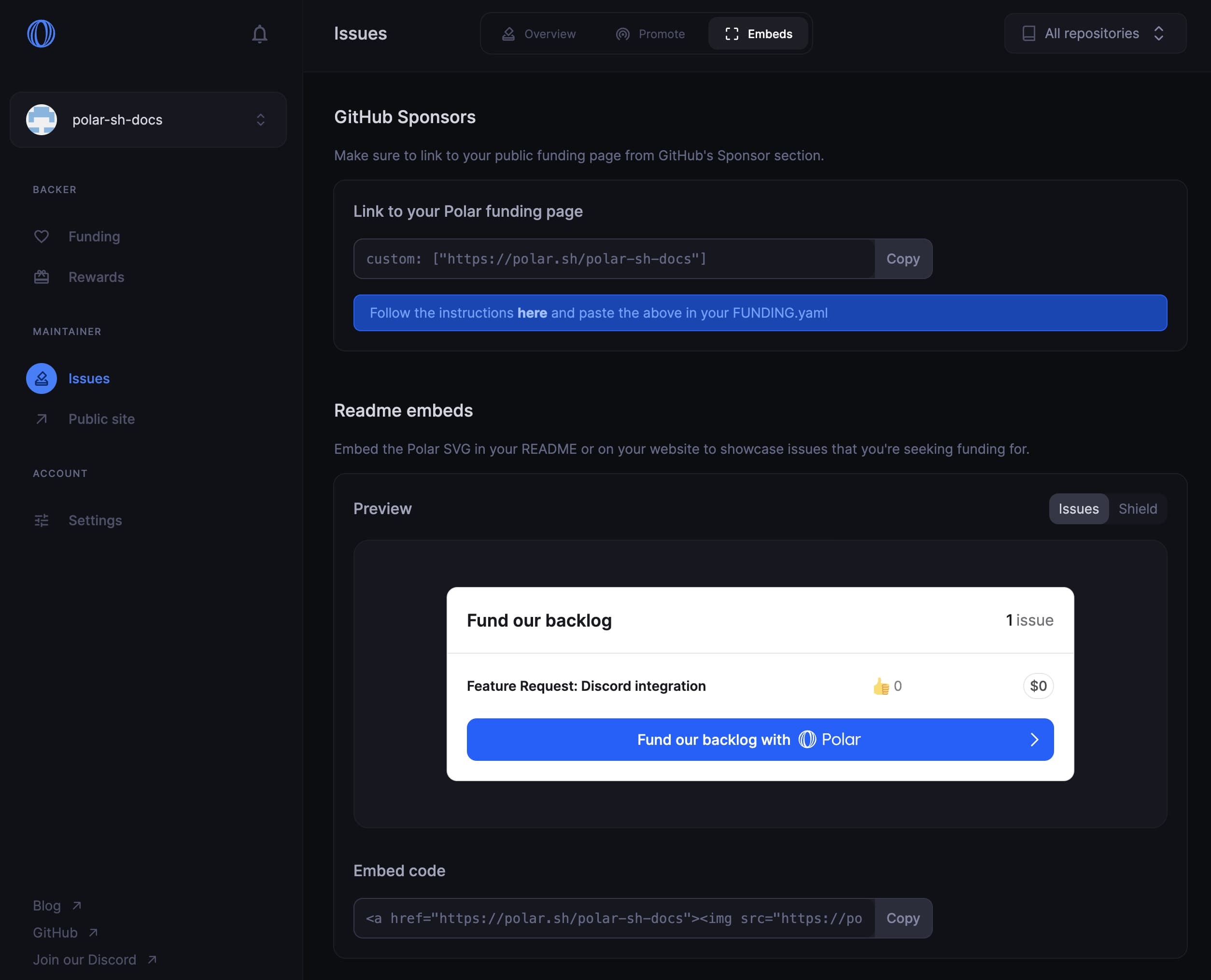 Polar GitHub README Embeds